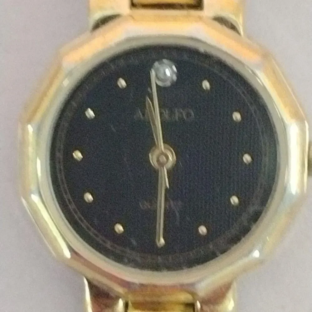 Adolfo Womens Watch Gold Tone Black Dial Bracelet Quartz Dress Needs Battery